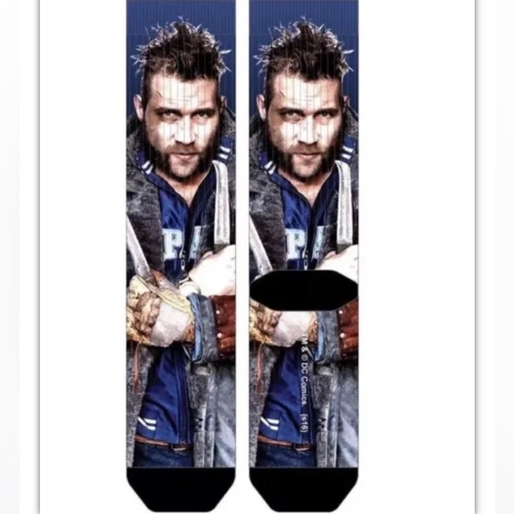 Suicide Squad Cap Boomerang Crew Socks 1 Pair Men 8-12 Blue Black Sublimated DC - Picture 6 of 7